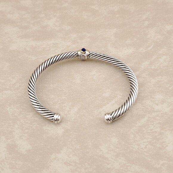 David Yurman Cable Bracelet in Sterling Silver  & 14K Gold w Blue Topaz & Lazuli - Picture 3 of 8